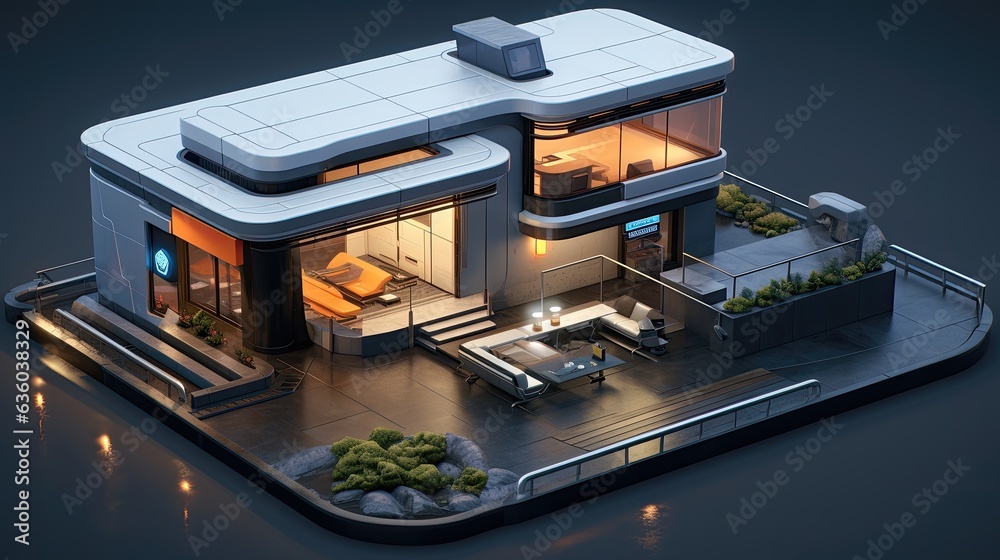 3D Isometric house science fiction, Game Asset