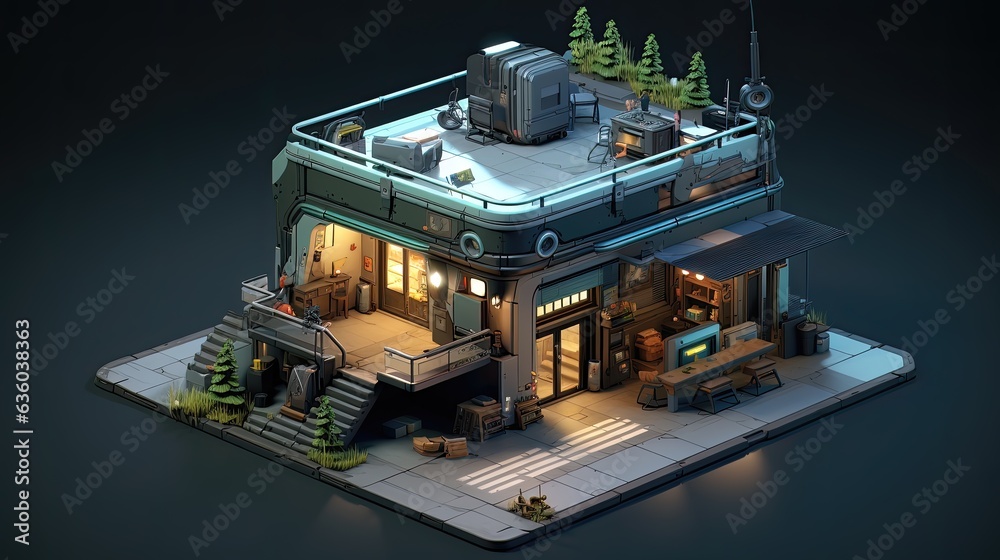 3D Isometric house science fiction, Game Asset