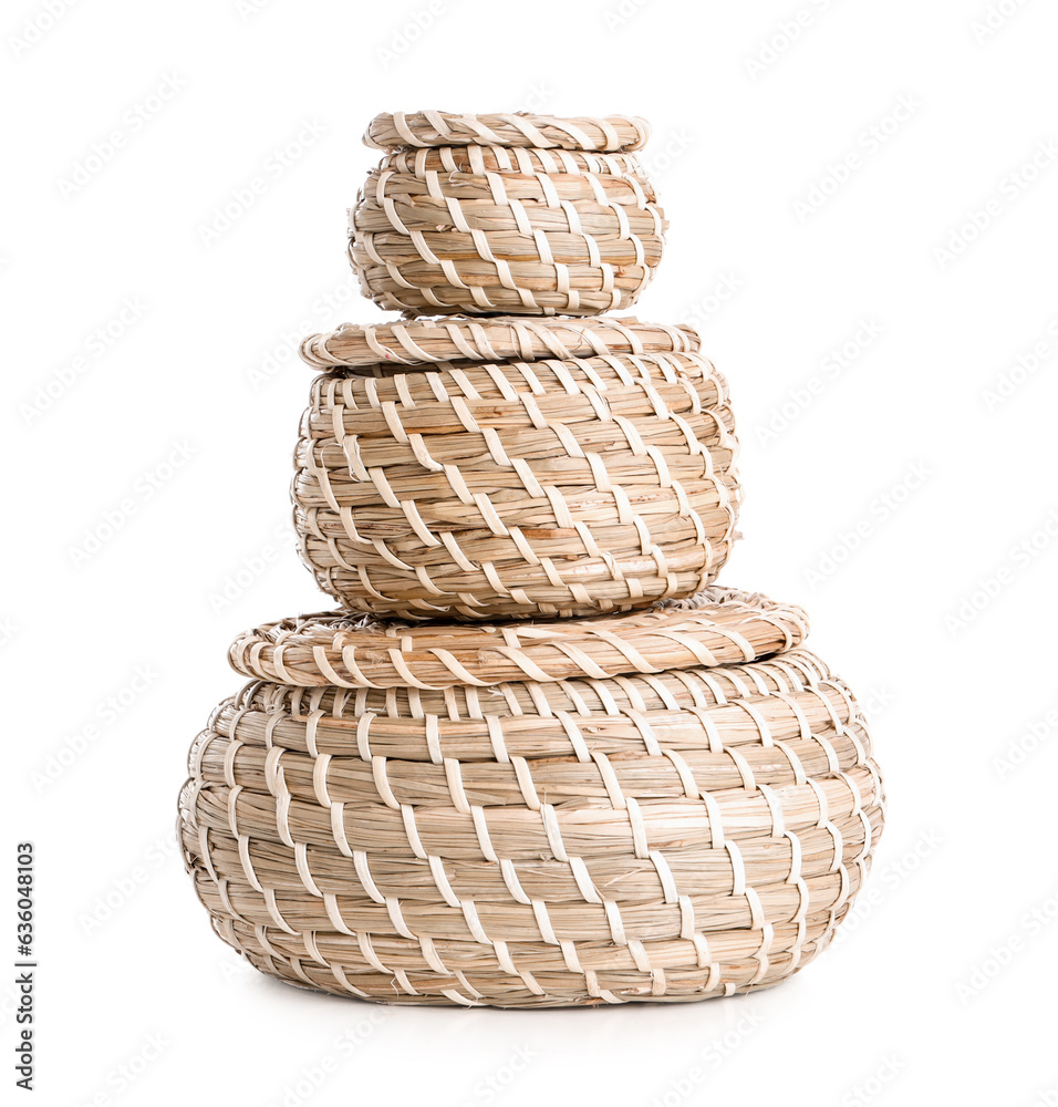 Wicker baskets isolated on white background