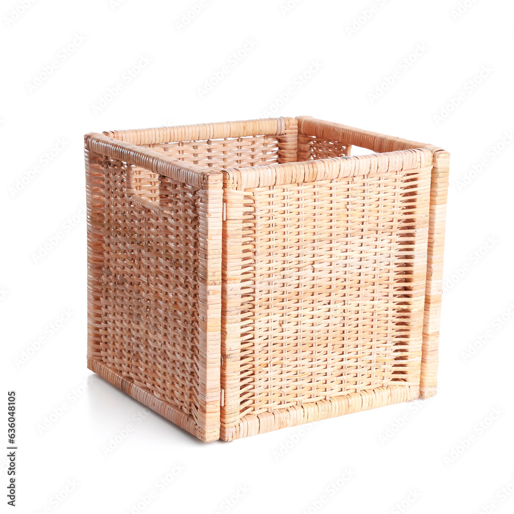 Empty wicker basket isolated on white background