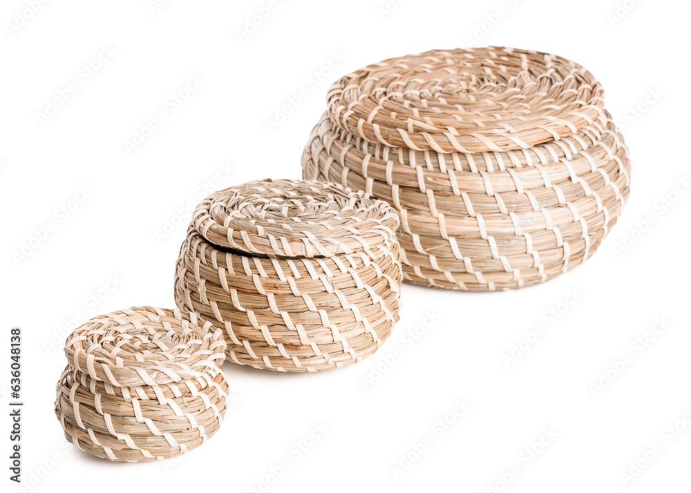 Wicker baskets isolated on white background