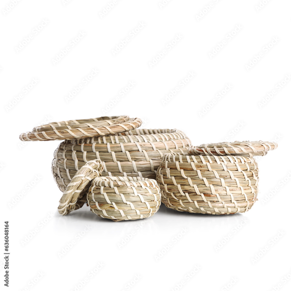 Wicker baskets isolated on white background