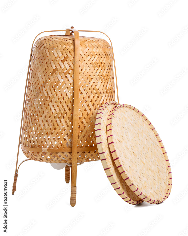 Wicker lamp and place mats isolated on white background