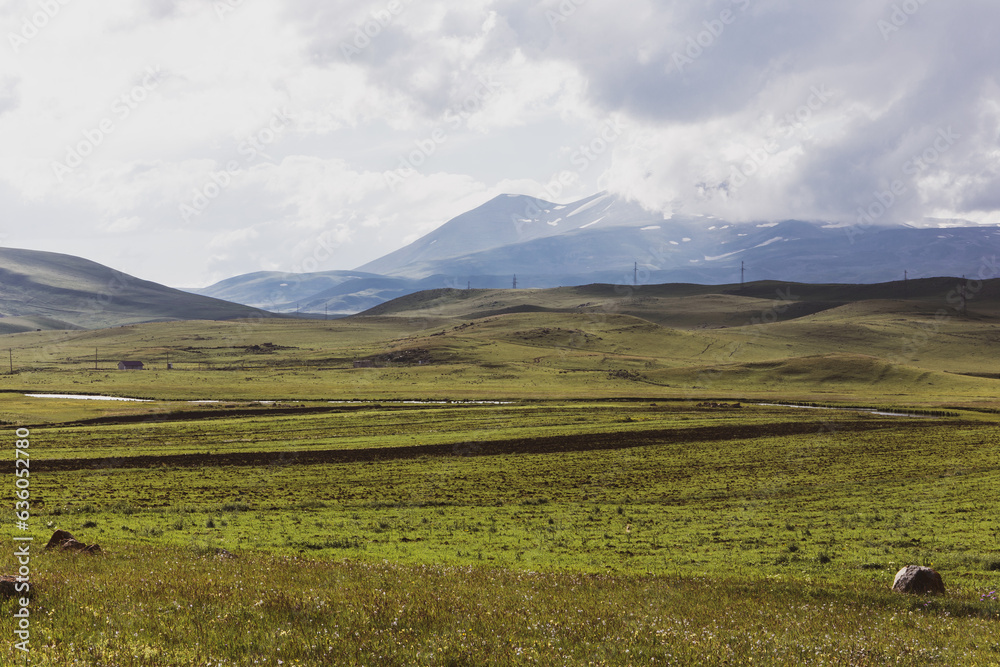 Javakheti Plateau landscape in Samtskhe–Javakheti region, Georgia, with ancient dormant volcanoes in