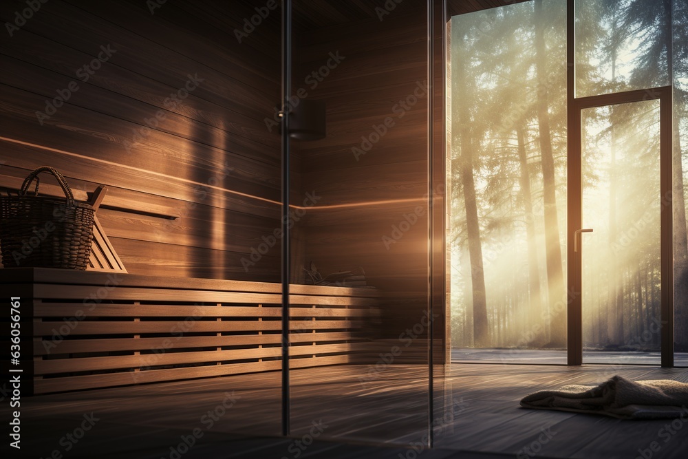 interior of a beautiful wooden sauna in a cottage