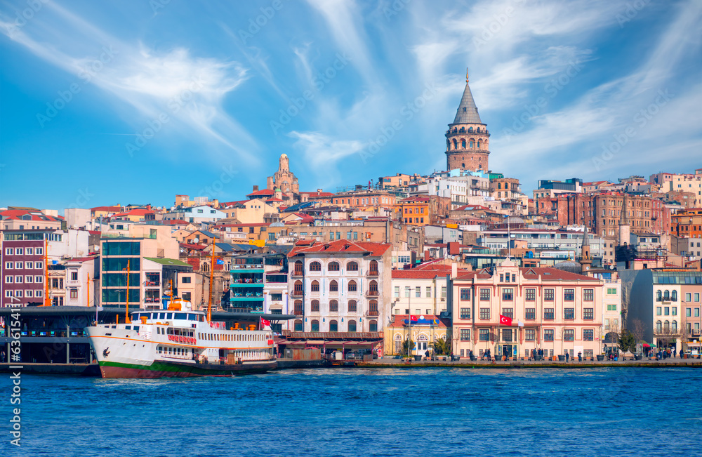 Galata Tower, Galata Bridge, Karakoy district and Golden Horn -  istanbul - Turkey