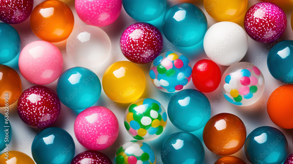 Top view on large colorful jawbreaker candies background. Gum colorful balls. Generative AI