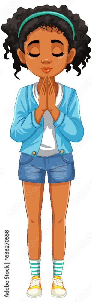 Curly-haired Woman Praying with Closed Eyes