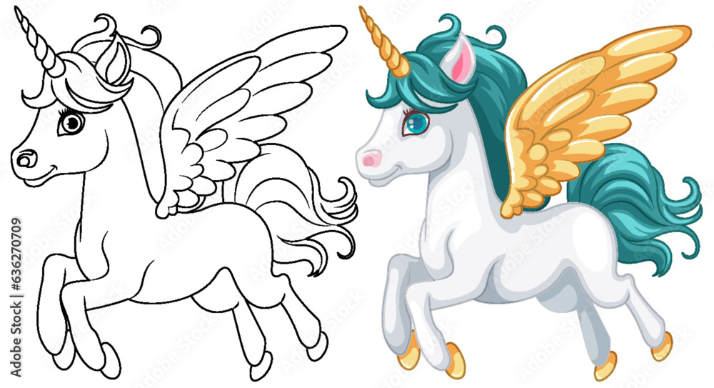 Coloring Page of Cute Unicorn with Wings