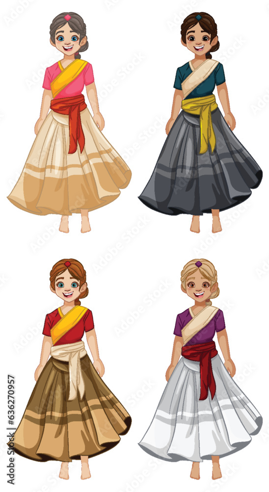 Happy Beautiful Women in Indian Traditional Dresses