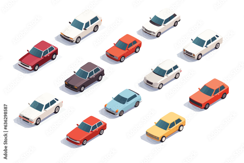 cars set isometric vector flat minimalistic isolated illustration