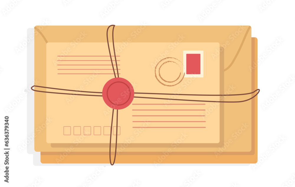 Writing object letter concept. Envelope with message and post stamp. Mailing and correspondence. Com