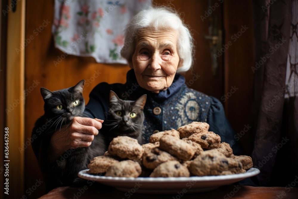 Grandmother with her cats