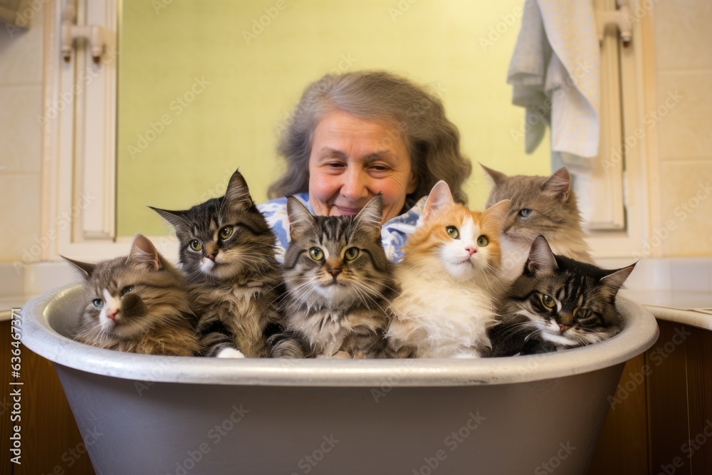 Grandmother with her cats