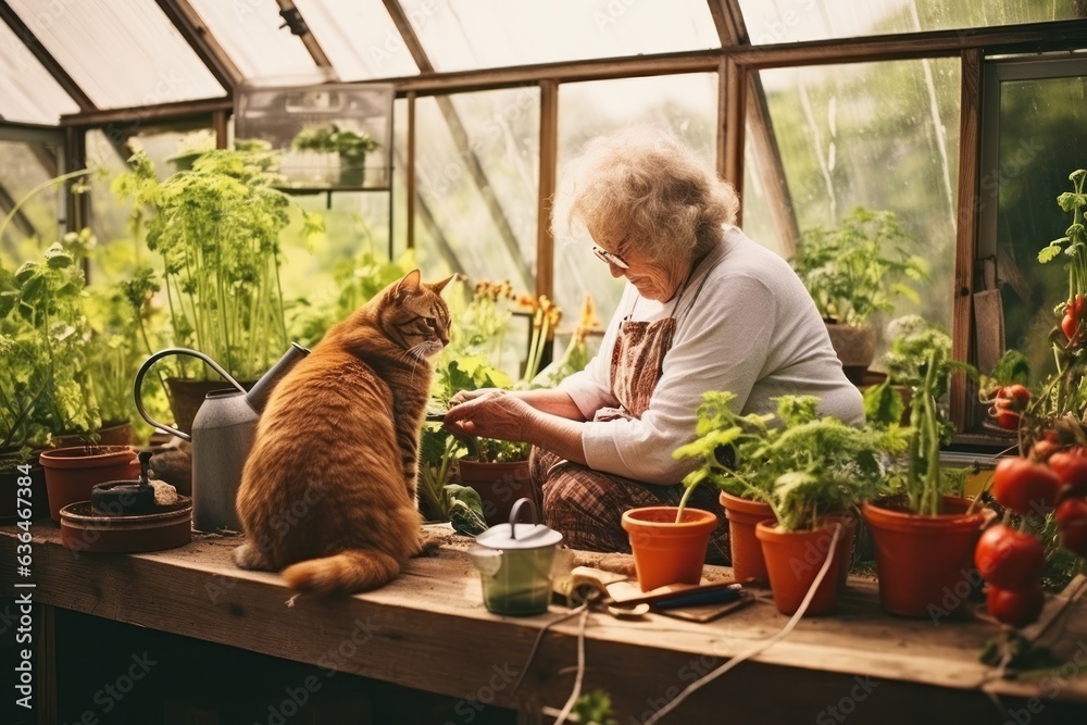 Cat is planting tomatoes