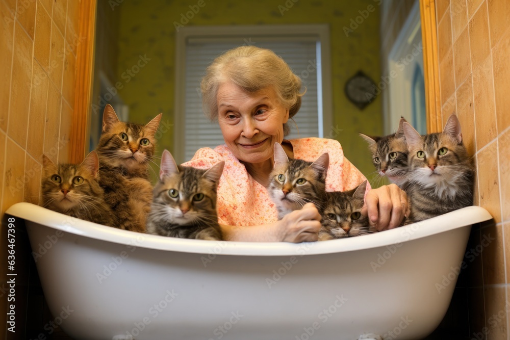 Grandmother with her cats