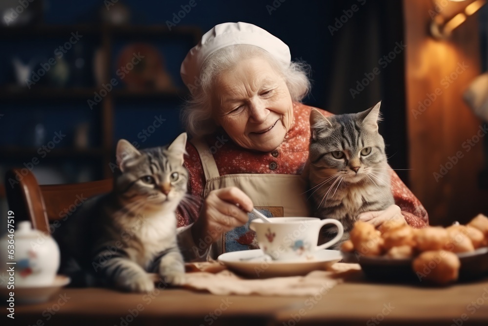 Grandmother with her cats