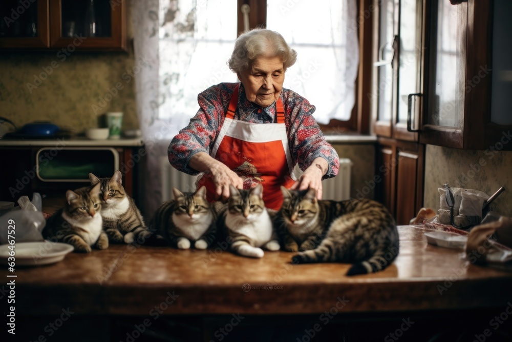 Grandmother with her cats