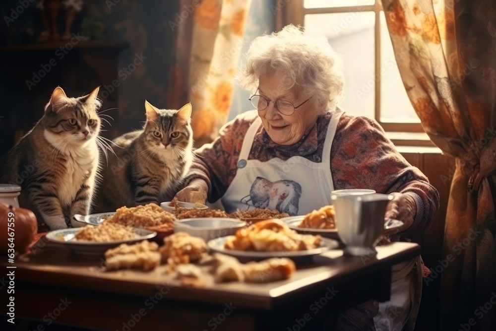 Grandmother with her cats