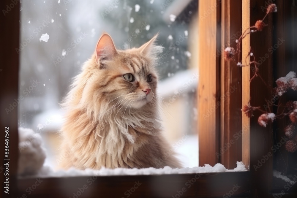 Cat is sitting near the window