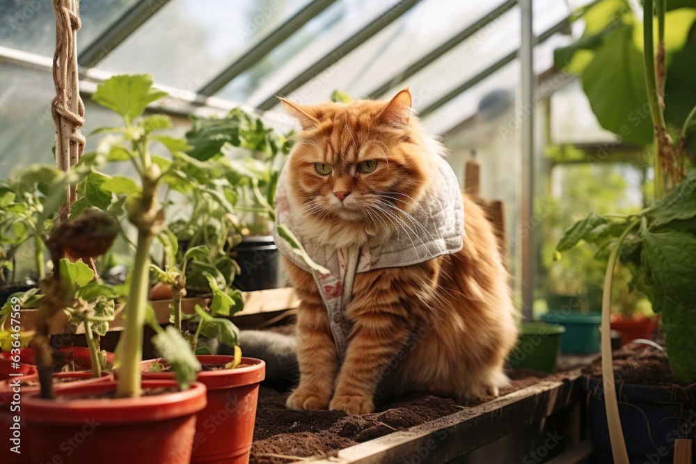 Cat is planting tomatoes