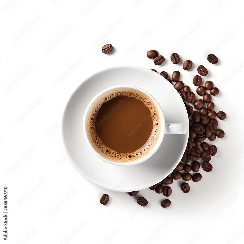 White cup of black coffee isolated.