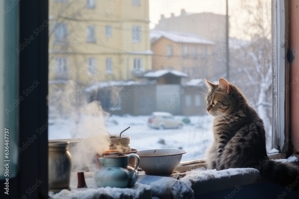 Cat is sitting near the window