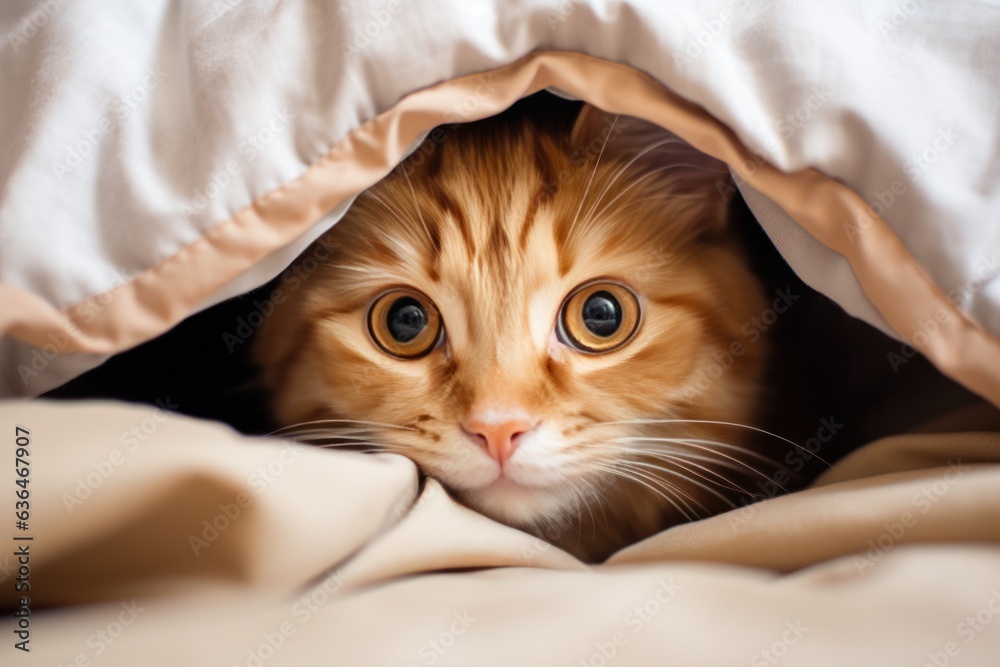 Cat in bed under the blanket