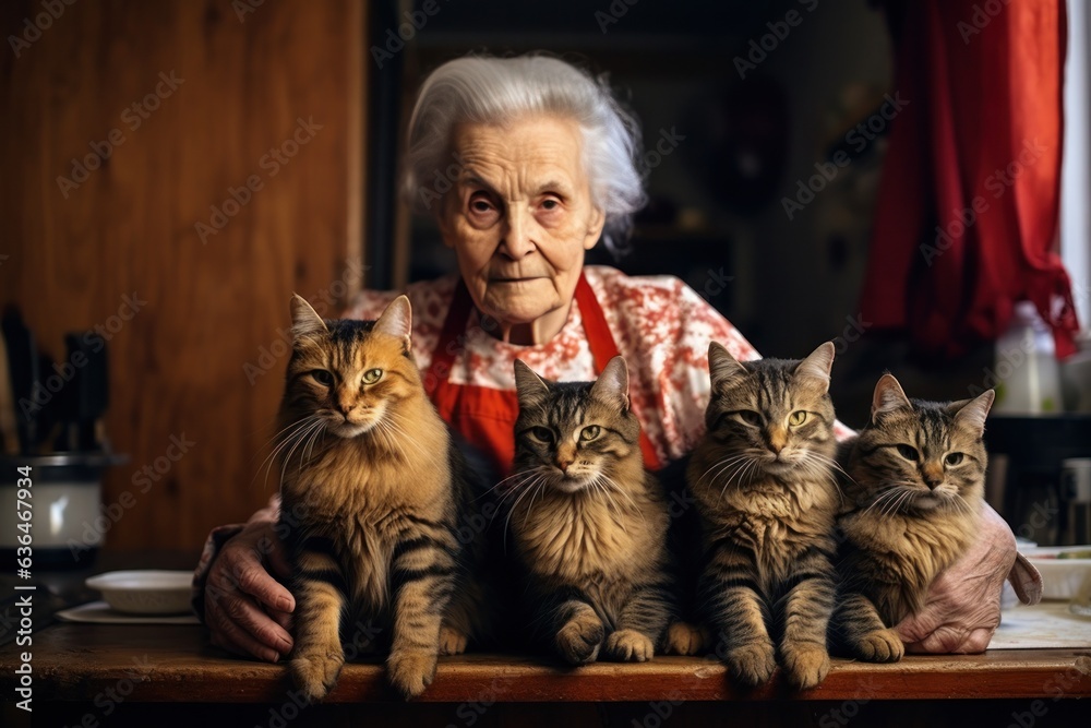 Grandmother with her cats