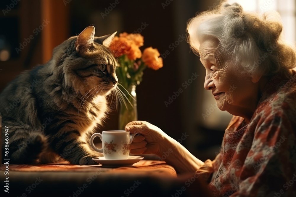 Grandmother with her cats