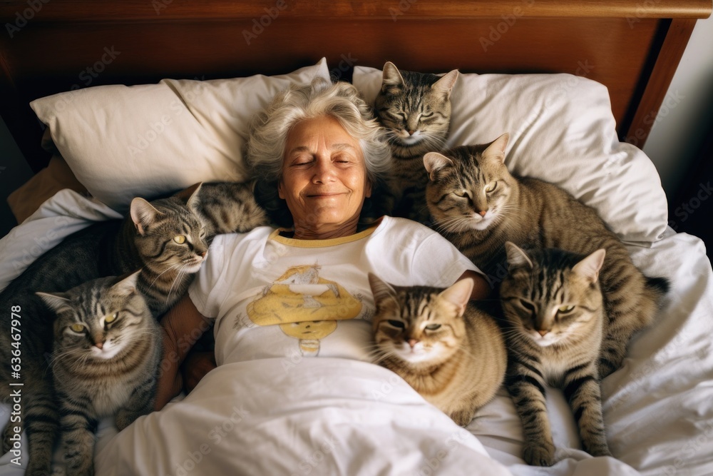 Grandmother with her cats