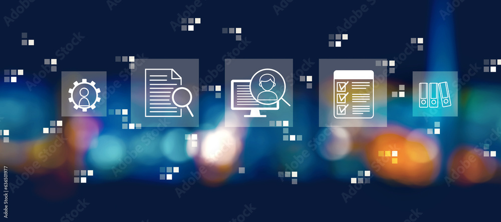 Document management system concept with blurred city lights at night