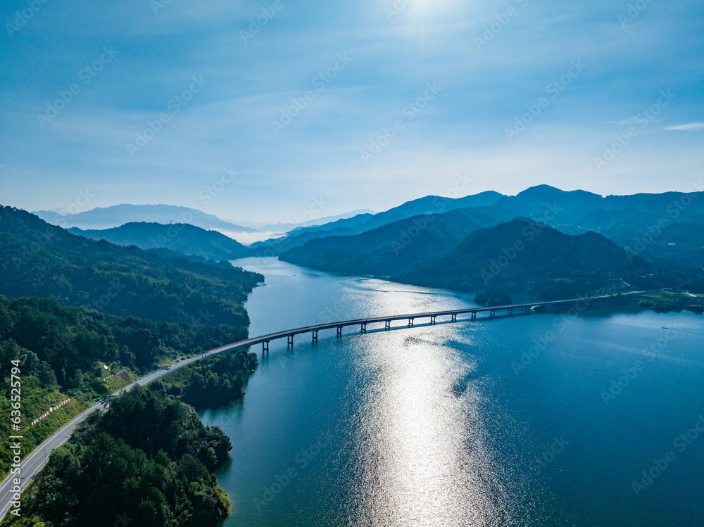 Aerial photography of water roads and bridges