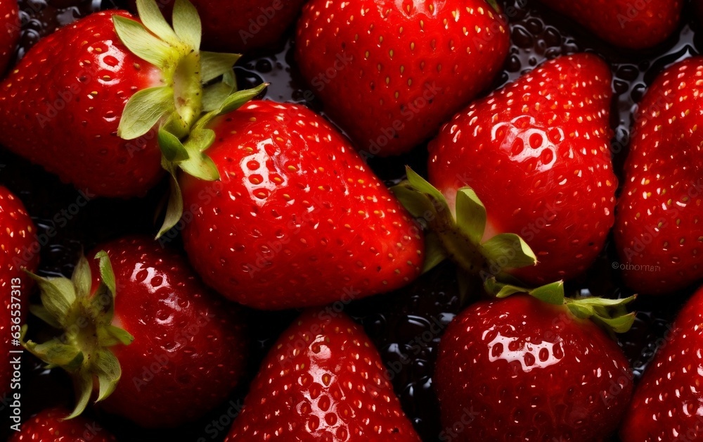 Backdrop of Ripe Strawberries with Water Droplets. Generative AI