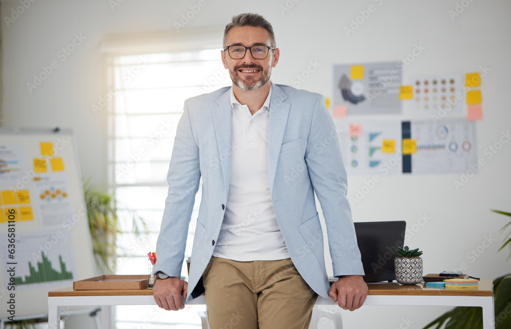 Portrait. business and man with a smile, ceo and management with career, investor and person in a wo