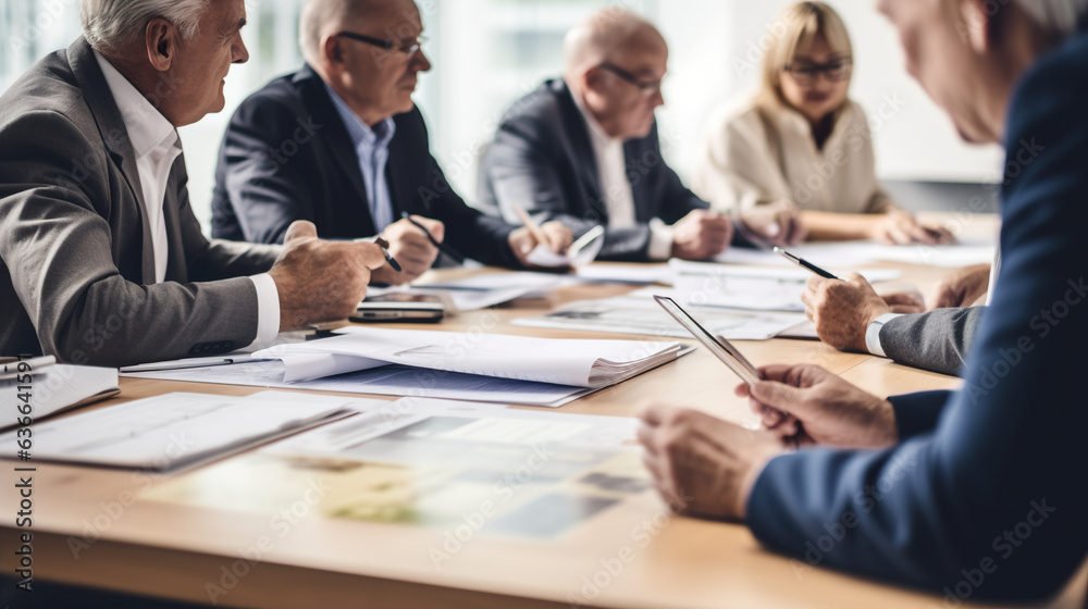 Business people sitting at table and discussing business plan in meeting room.