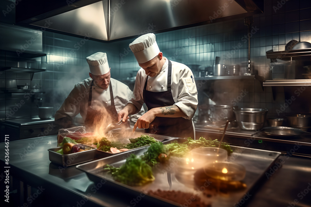 Chef cook food and preparing dishes at professional kitchen. A Dedicated Chef Expertly Prepares Exqu