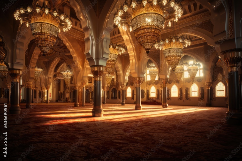 beautiful interior of a masjid with sunlight coming