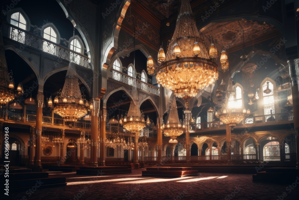 beautiful interior of a masjid with sunlight coming