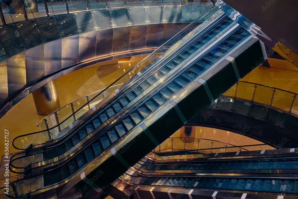 Escalator equipment inside the mall