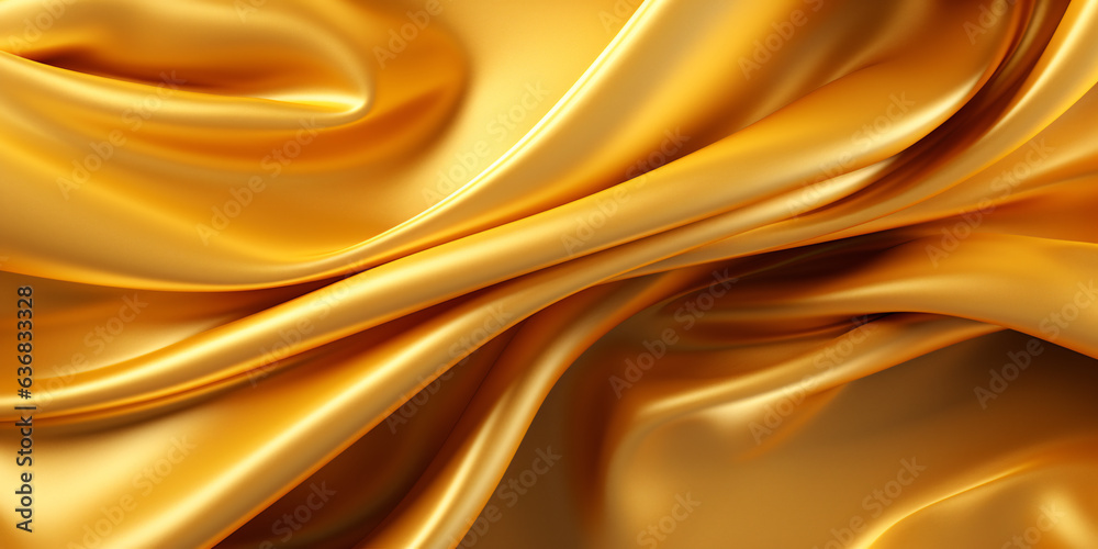 3D rendering of golden satin fabric, golden silky cloth background