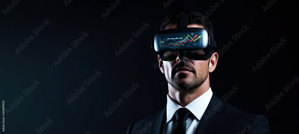 Businessmen wearing VR glasses virtual Global Internet connection metaverse, application technology 