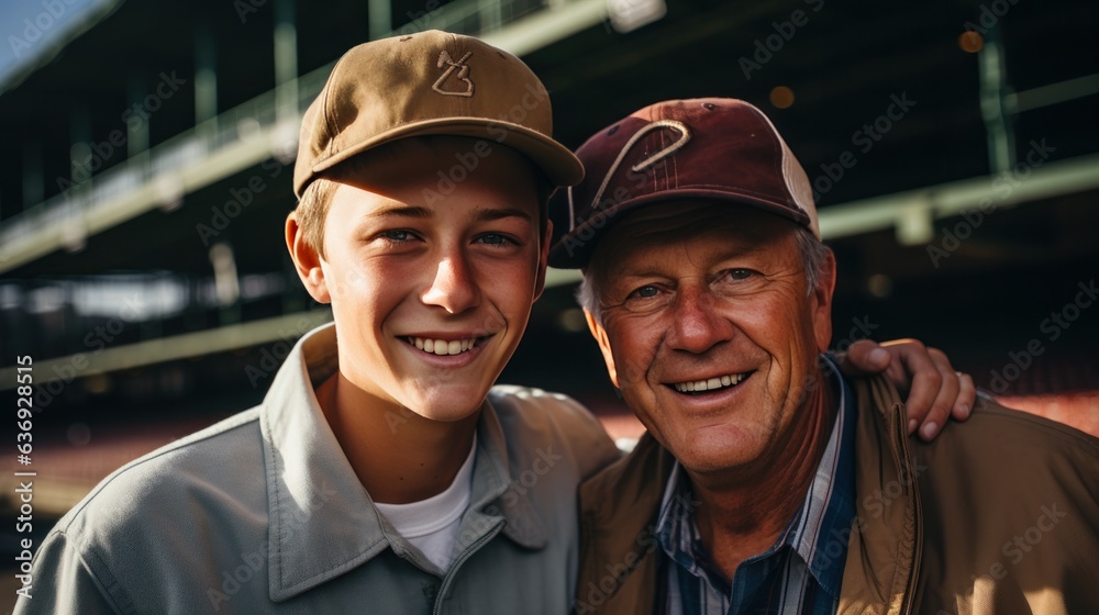 Man and son on baseball game