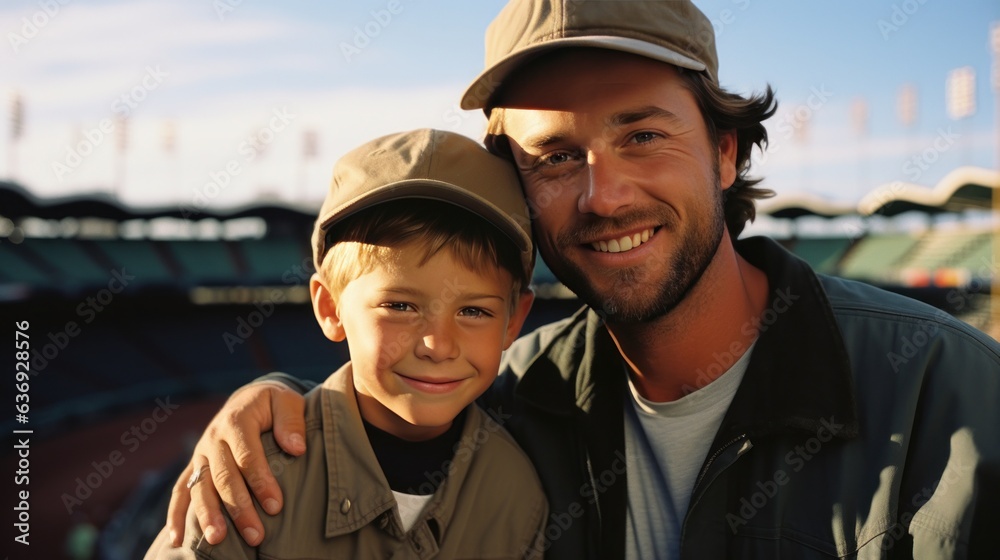 Man and son on baseball game