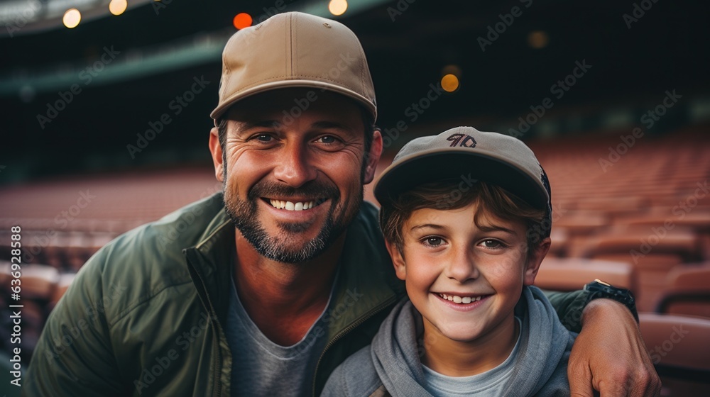 Man and son on baseball game