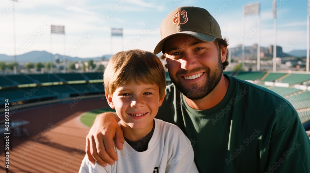 Man and son on baseball game