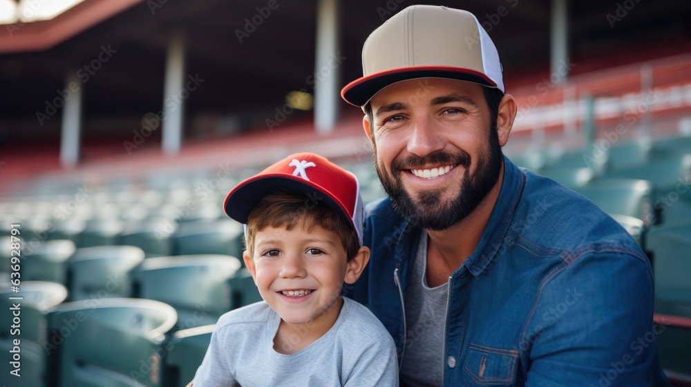 Man and son on baseball game