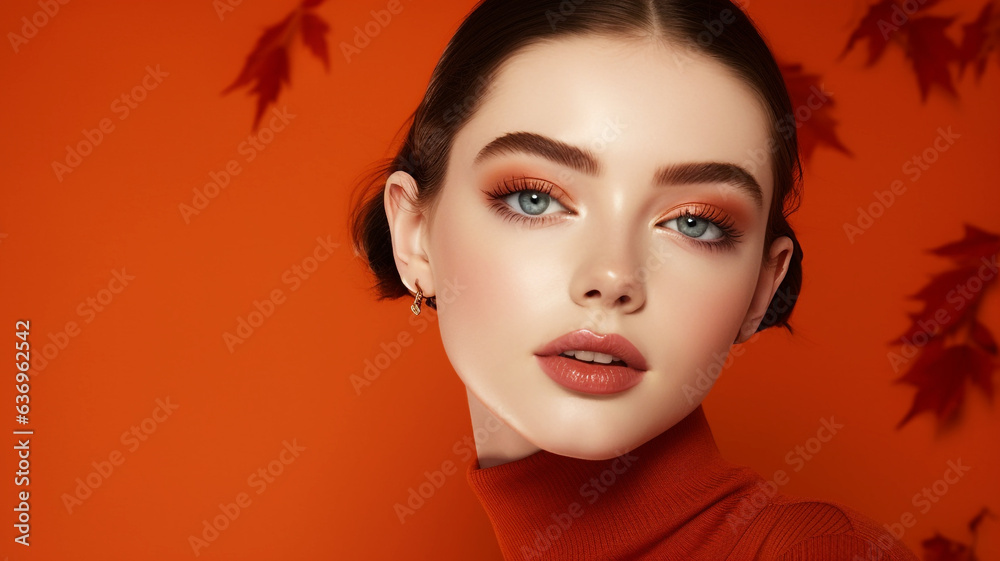 Beautiful model with autumn leaves