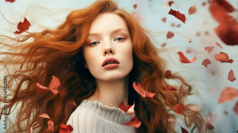 Elegant young woman with autumn leaves