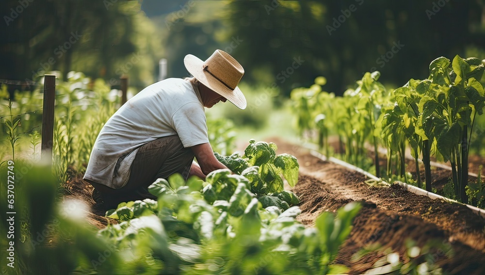 Farmer working in the vegetable garden. Selective focus. nature.